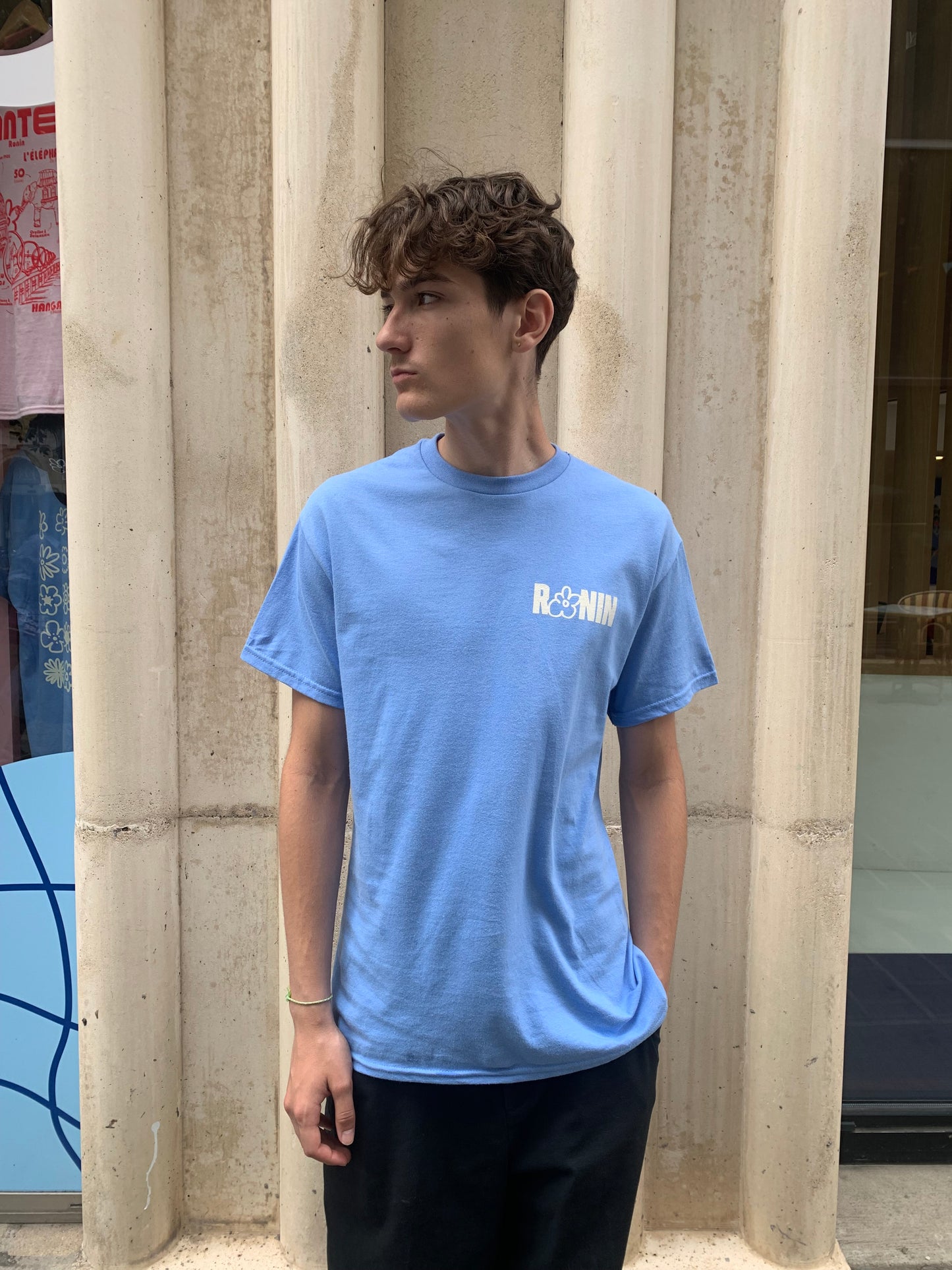 T-shirt Multi-fleurs - Bleu & Crème