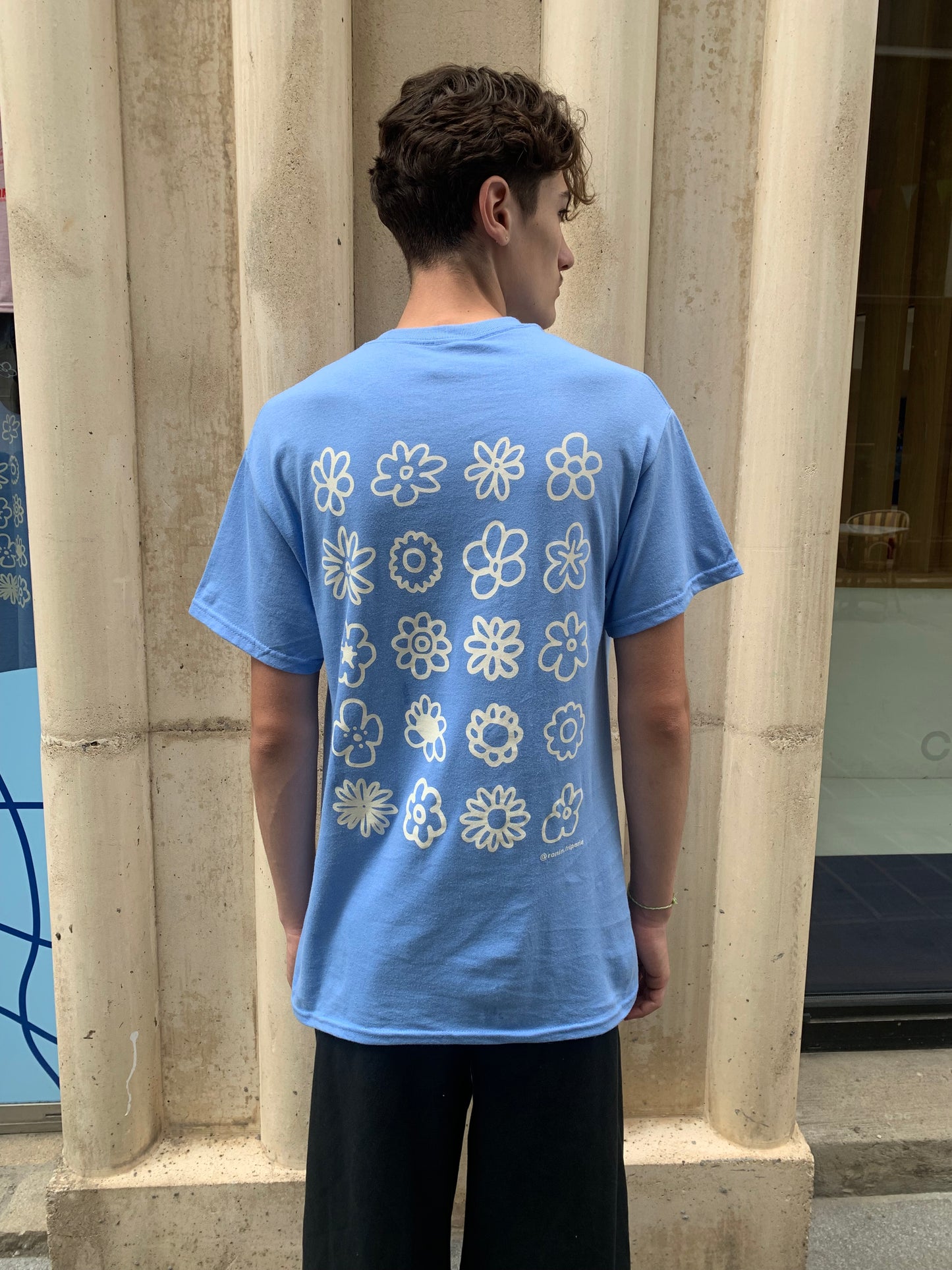 T-shirt Multi-fleurs - Bleu & Crème