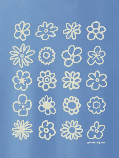 T-shirt Multi-fleurs - Bleu & Crème