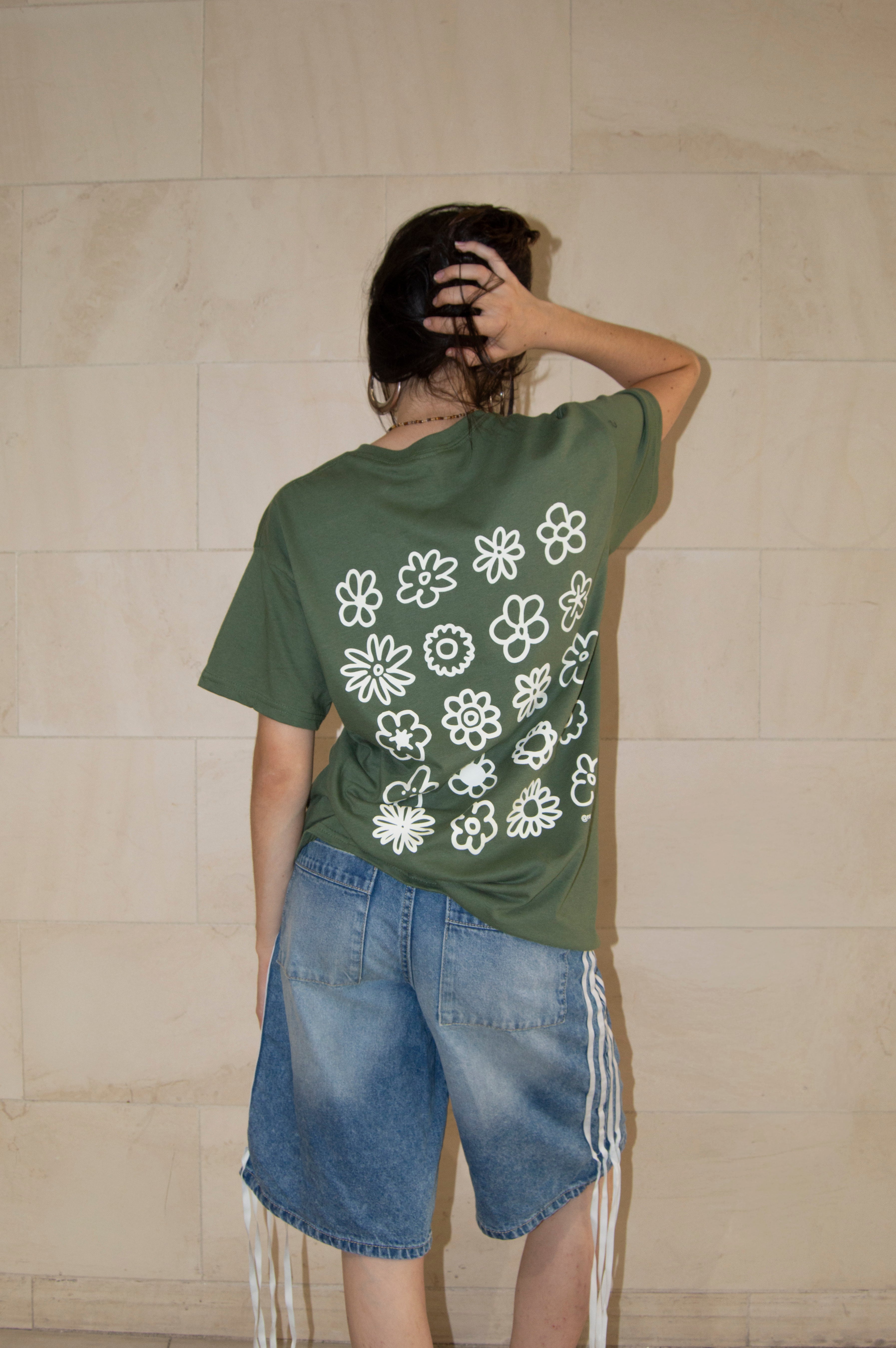 T-shirt Multi Fleurs - Kaki/Crème