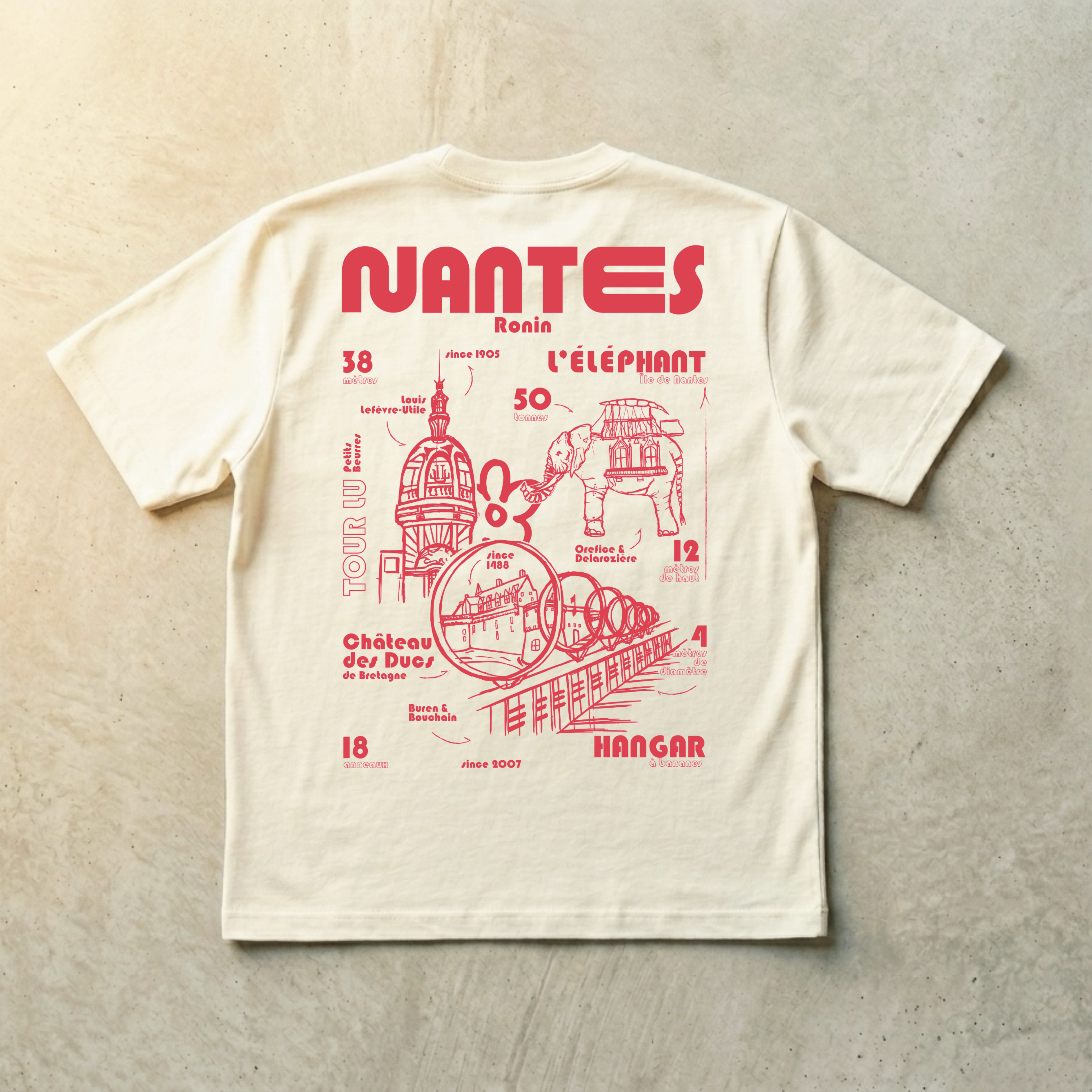 T-shirt Illustration Nantes - Crème & Rouge Framboise
