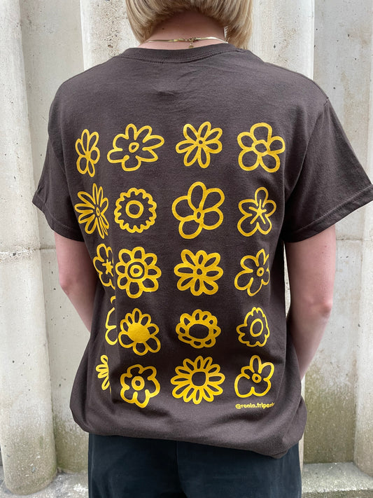 T-shirt Multi-fleurs - Marron & Moutarde