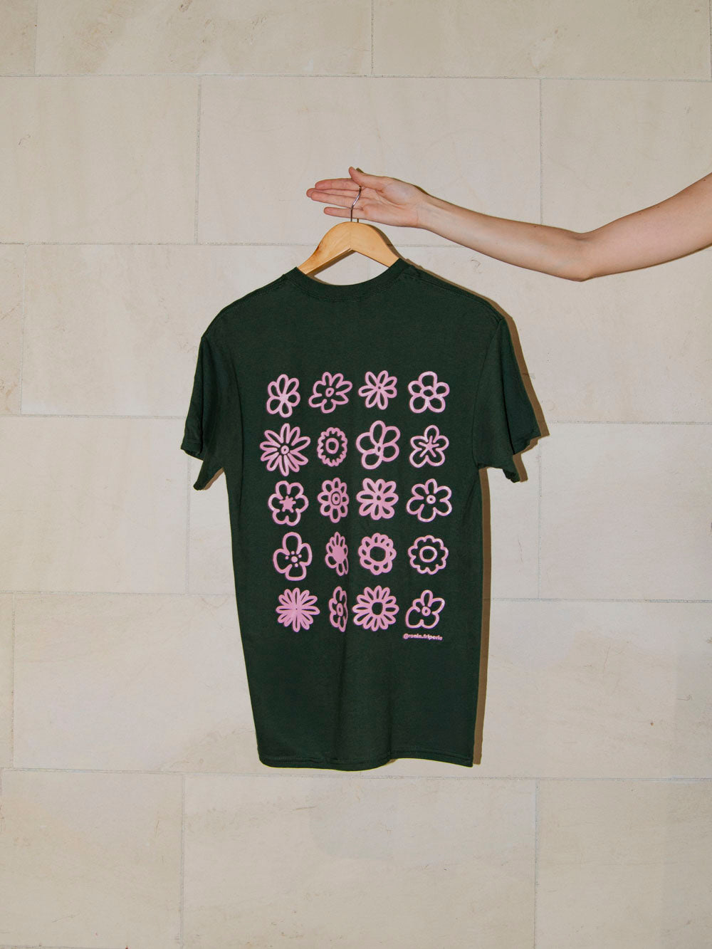T-shirt Multi Fleurs - Vert forêt/Rose pâle