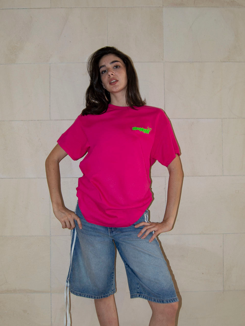 T-shirt Bonhomme - Rose flashy/Vert Fluo