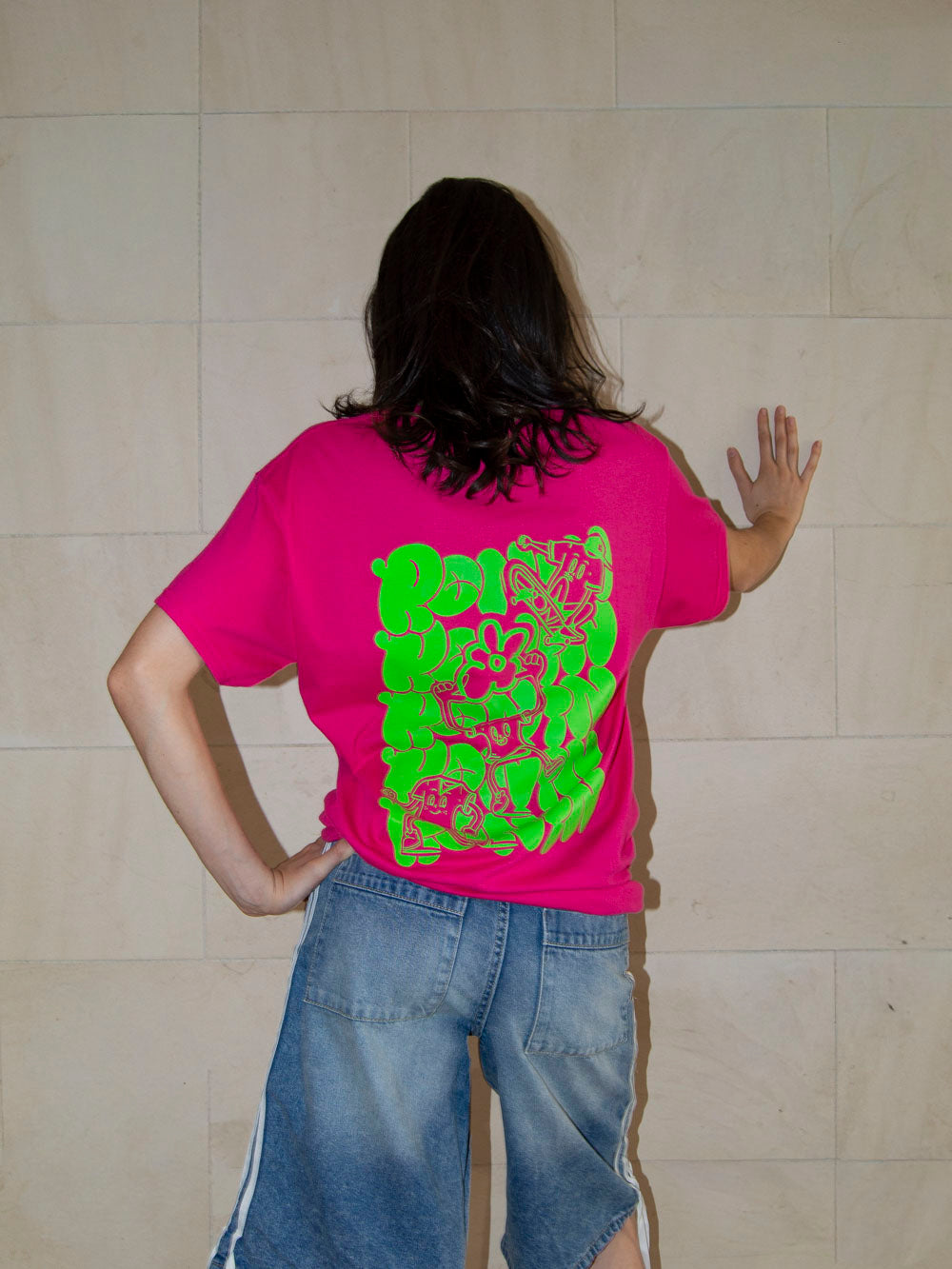 T-shirt Bonhomme - Rose flashy/Vert Fluo