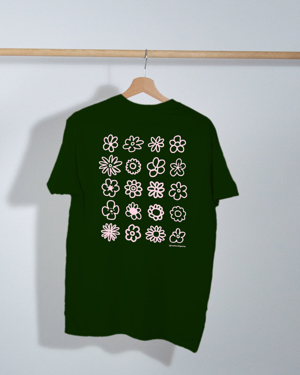 T-shirt Multi Fleurs - Vert forêt/Rose pâle