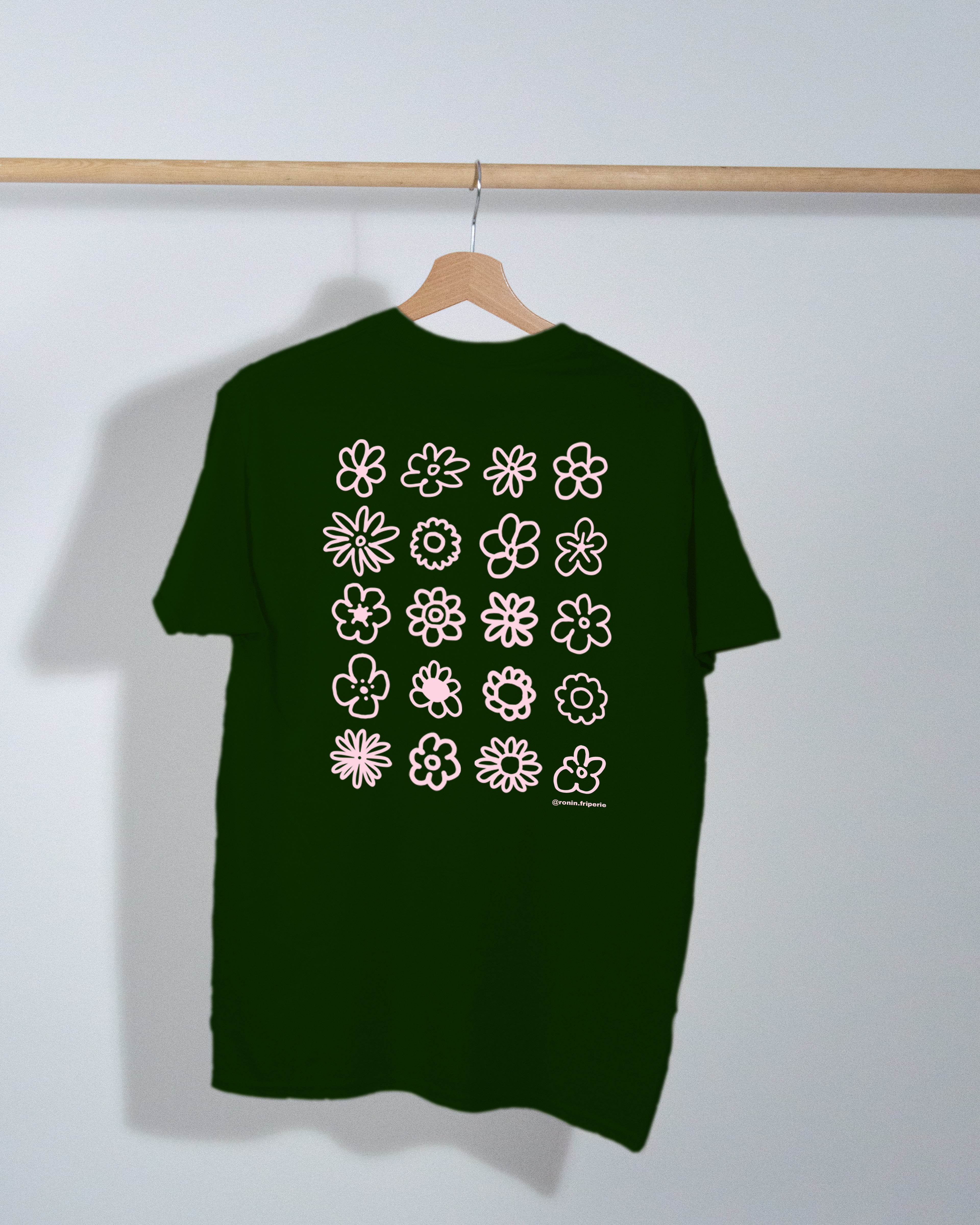 T-shirt Multi Fleurs - Vert forêt/Rose pâle